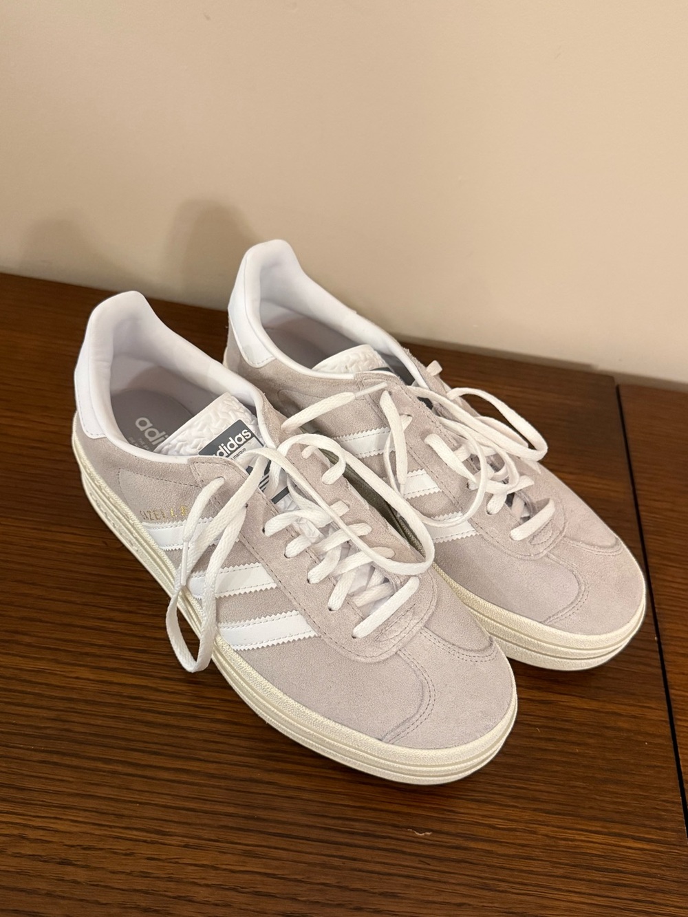 adidas women’s gazelle bold Suede Sneakers in Light Gray and White